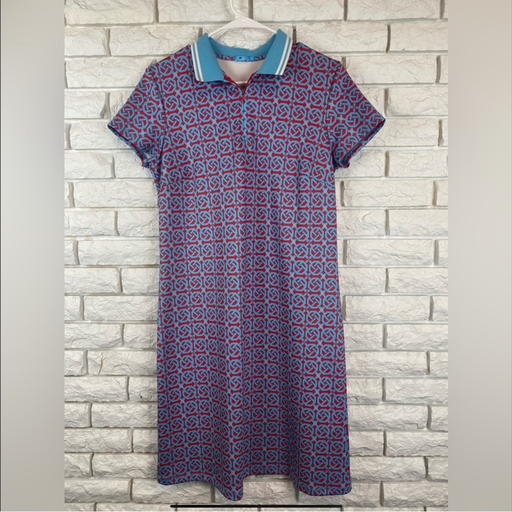 J. McLaughlin Blue & Red Collared Catalina Cloth Dress Size Medium